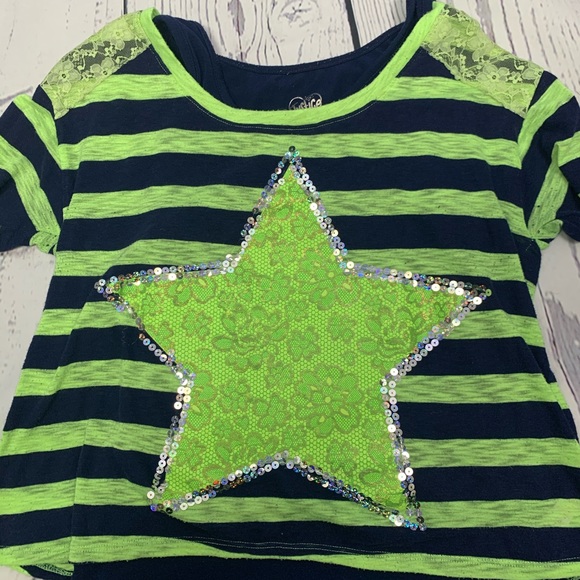 Justice Neon Green Star with Strips and Lace sz 16 - Picture 4 of 5